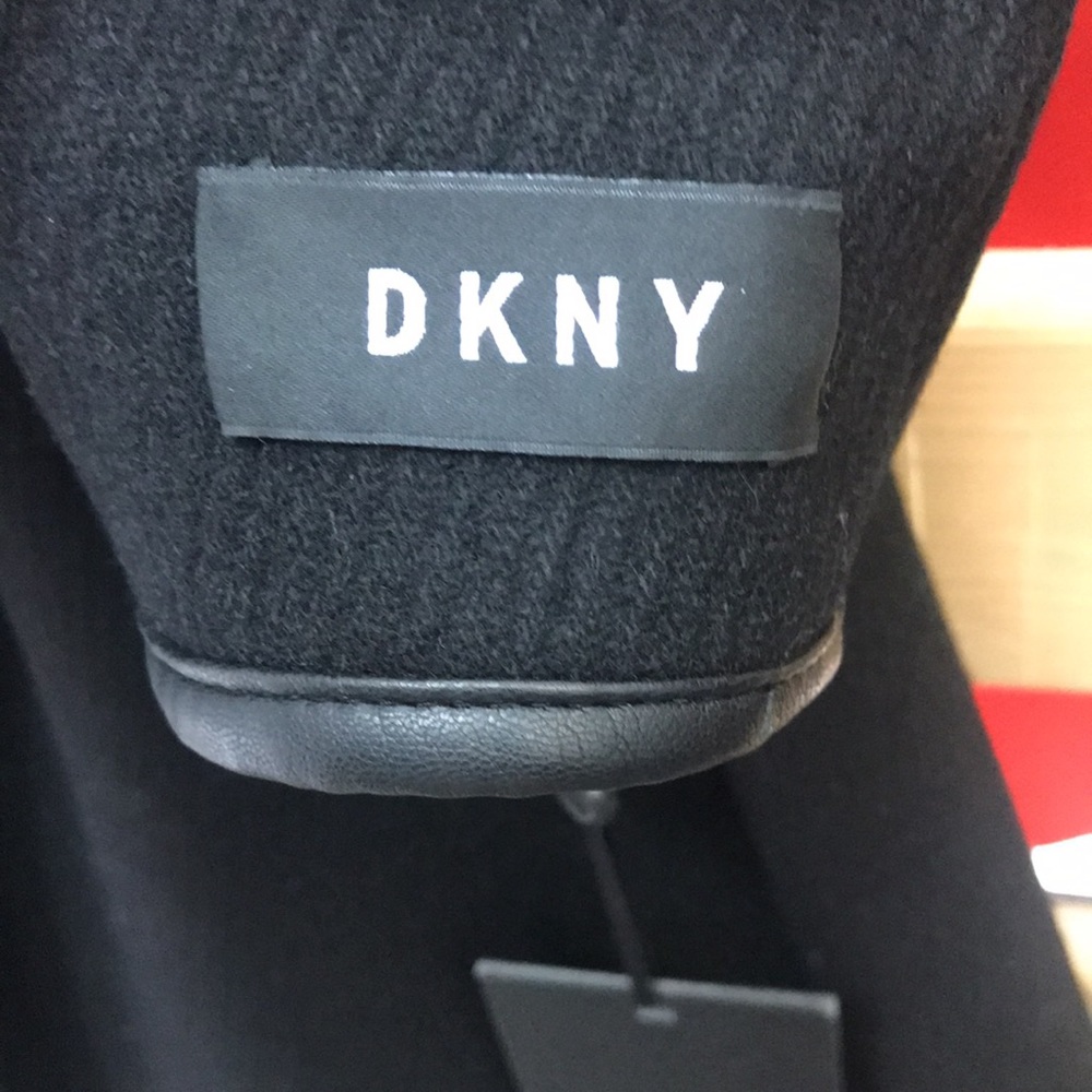 DKNY Petite Faux-Leather-Trim Wrap Coat,black,NWT - Picture 14 of 17